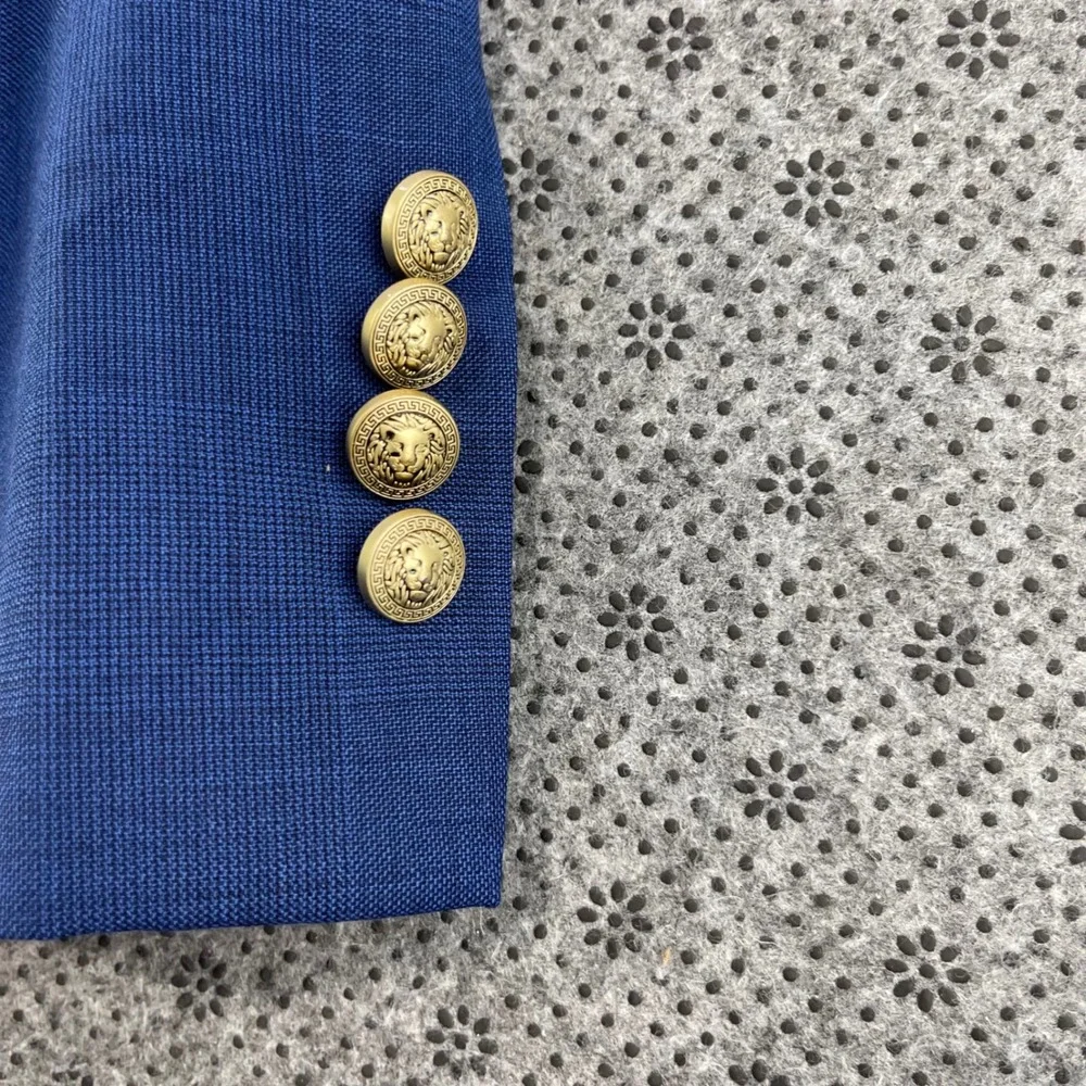 Jos A Bank 1905 Custom Blue Plaid Wool Blazer Lion Crest Buttons 40S Paisley